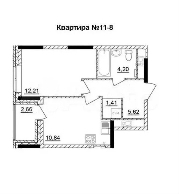 1-к. квартира, 36,9м, 11/26эт. - Фото 1