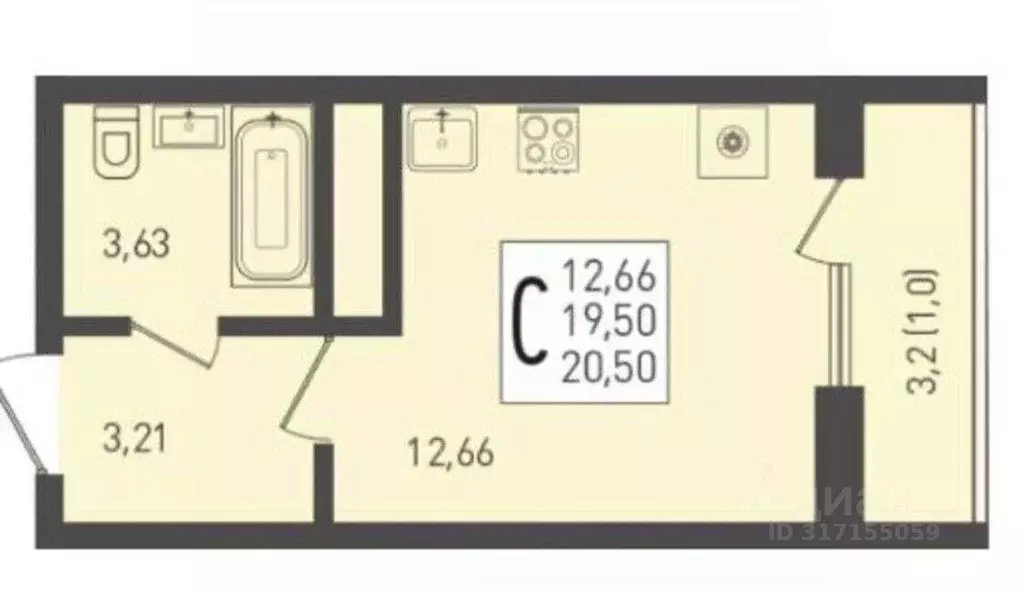 Квартира, студия, 20.39 м - Фото 0