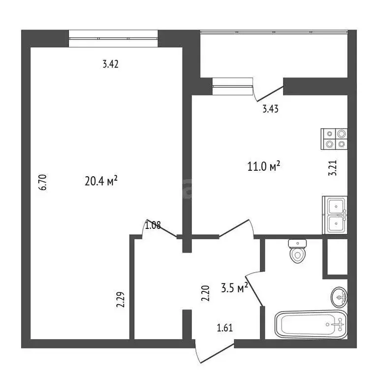1-комнатная квартира: Подольск, Парковая улица, 55Б (44 м) - Фото 1