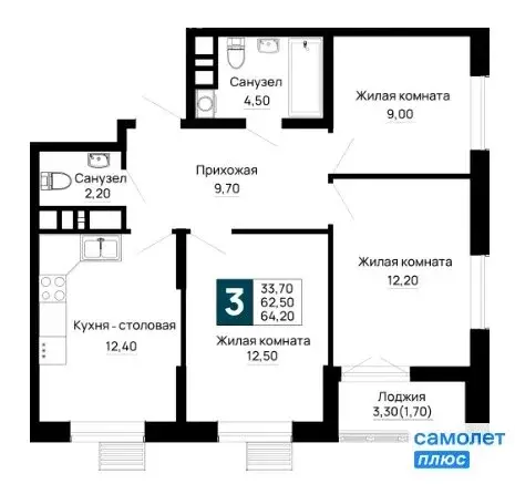 3-комнатная квартира: Яблоновский, улица Пушкина, 26/1 (64.2 м) - Фото 1