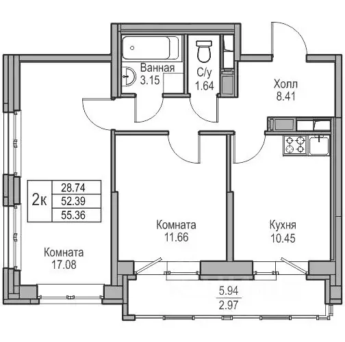 2-к кв. Санкт-Петербург ул. Ивинская, 1к3 (52.39 м) - Фото 0