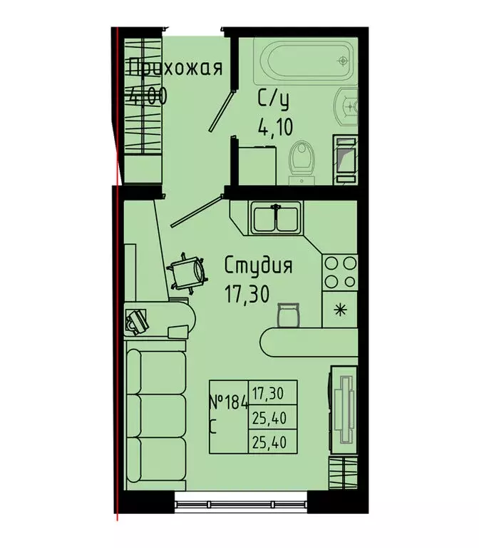 Квартира-студия: Коммунар, Железнодорожная улица, 41к2 (25.4 м) - Фото 1