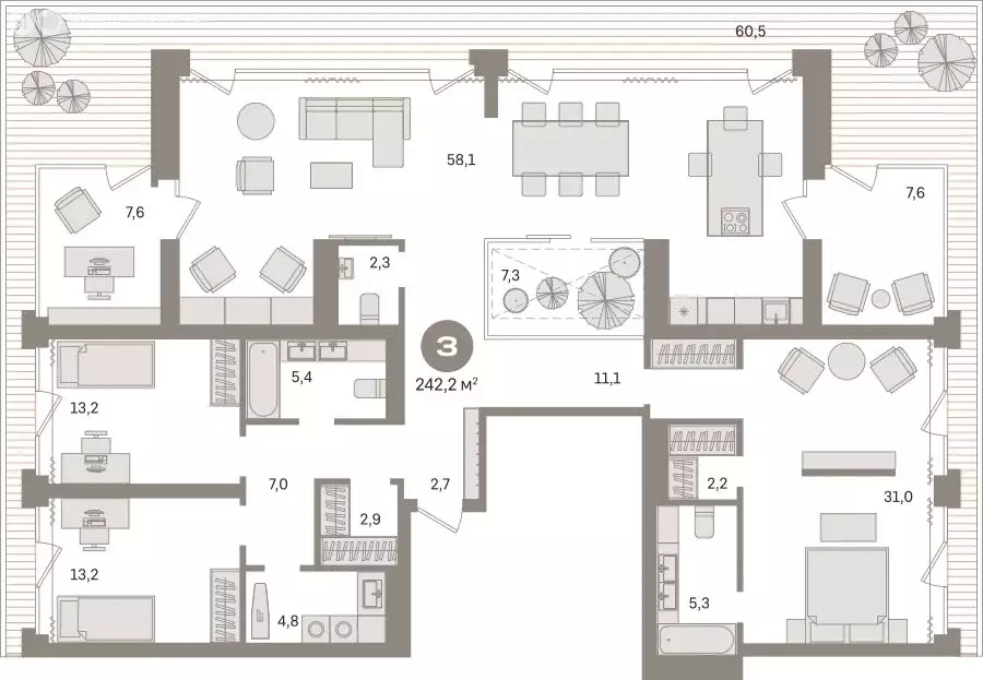 3-комнатная квартира: Новосибирск, улица Никитина, 10к8 (242.18 м) - Фото 1