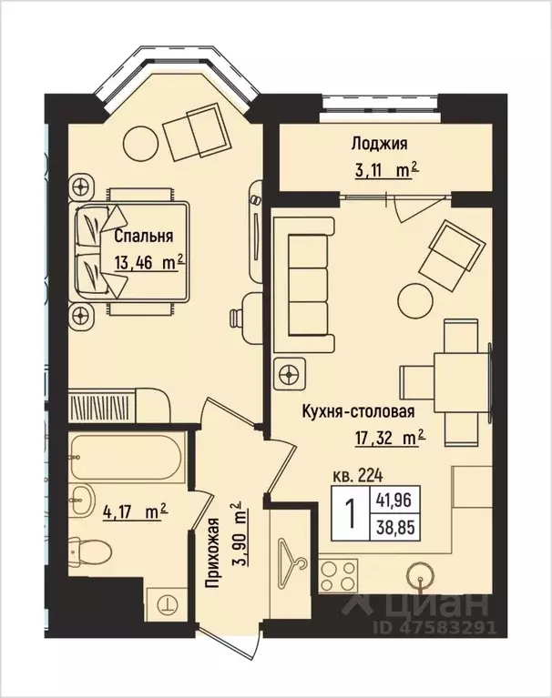 1-к кв. Нижегородская область, Нижний Новгород Литературная ул., 5 ... - Фото 1