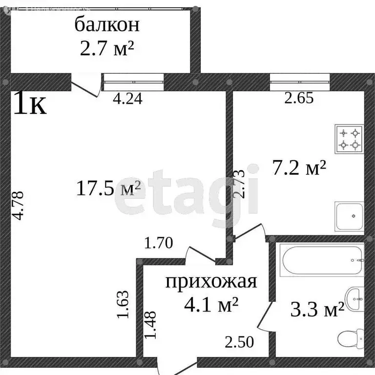 1-комнатная квартира: Ишим, Большая улица, 194 (30 м) - Фото 0