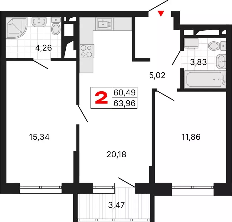 2-комнатная квартира: Екатеринбург, Комсомольская улица, 72А (63.96 м) - Фото 2