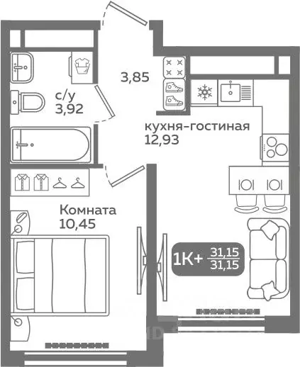 1-к кв. Тюменская область, Тюмень ул. Заполярная, 9/2 (31.15 м) - Фото 0