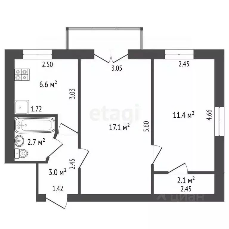 2-к кв. Ростовская область, Ростов-на-Дону просп. Ленина, 119 (44.0 м) - Фото 1