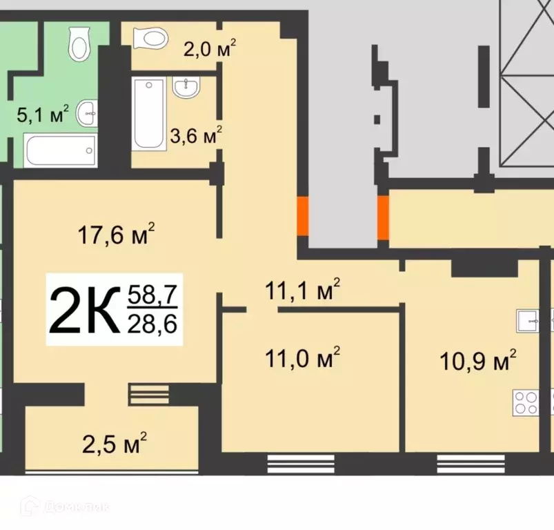 Продаётся 2-к квартира, 59.3 м - Фото 0