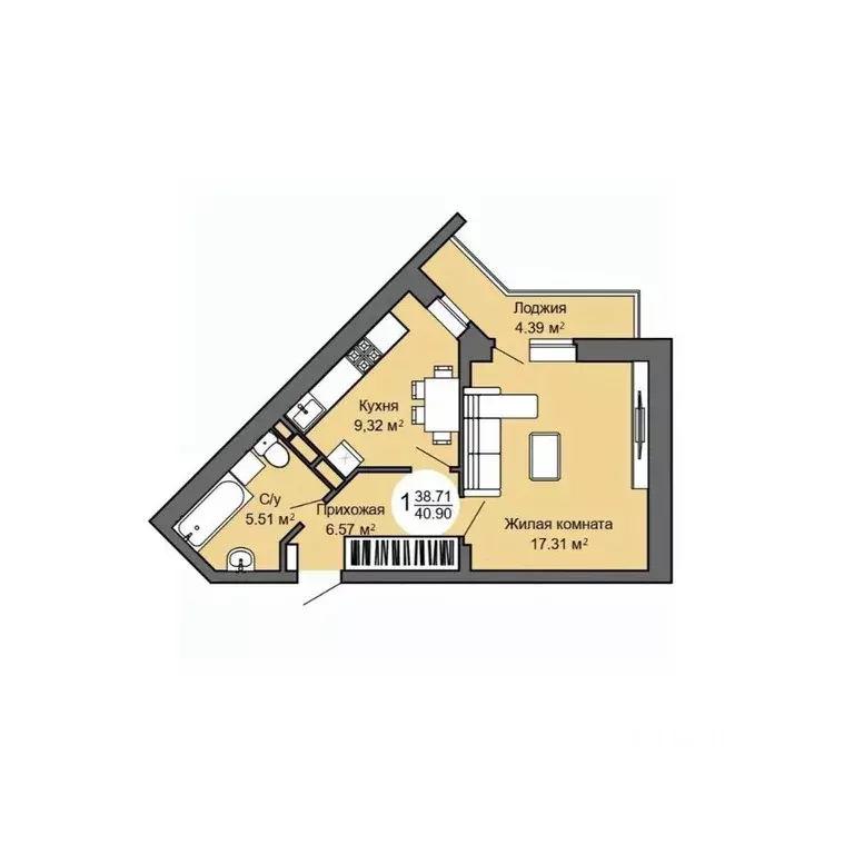 1-к кв. Орловская область, Орел Межквартальная ул., 3 (40.9 м) - Фото 0