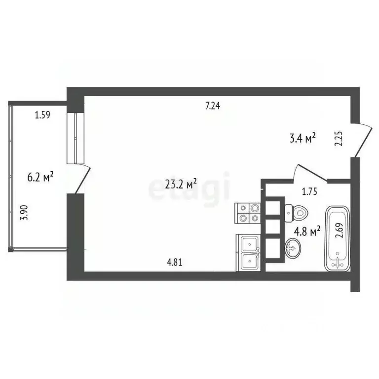 Студия Ростовская область, Ростов-на-Дону Береговая ул., 61/1Б (33.4 ... - Фото 1