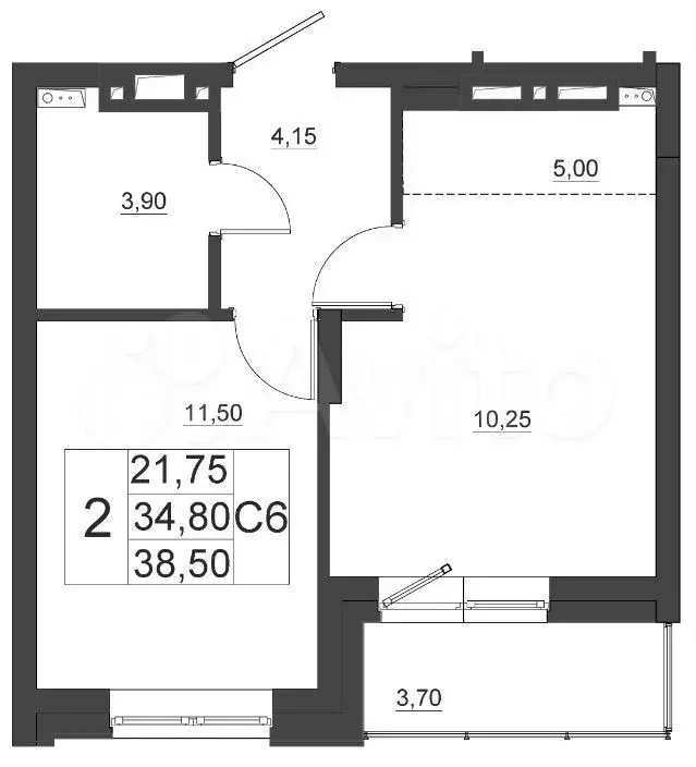 2-к. квартира, 38,5м, 5/17эт. - Фото 0