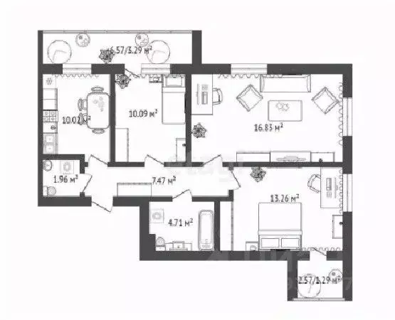 3-к кв. Омская область, Омск ул. Гусарова, 48 (71.4 м) - Фото 0