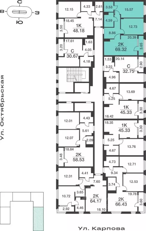 2-к кв. Тульская область, Тула ул. Карпова, 103А (69.32 м) - Фото 1