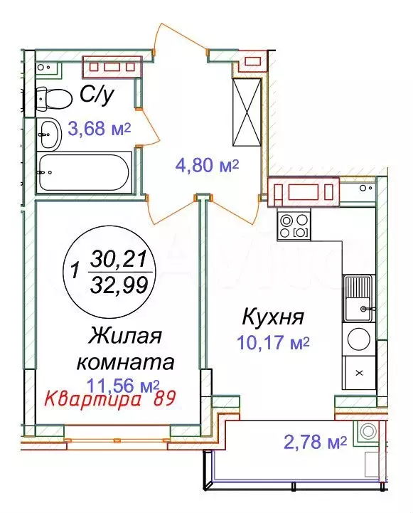 1-к. квартира, 33 м, 5/5 эт. - Фото 0