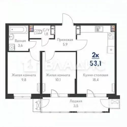 2-к кв. Краснодарский край, Краснодар ул. Автолюбителей, 1Гк2 (50.5 м) - Фото 2