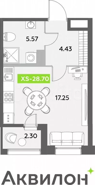 Квартира-студия, 28,7 м, 7/12 эт. - Фото 0