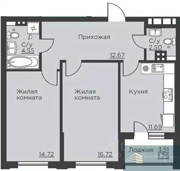 2-к кв. Воронежская область, Воронеж ул. Ломоносова, 116Б (64.6 м) - Фото 0