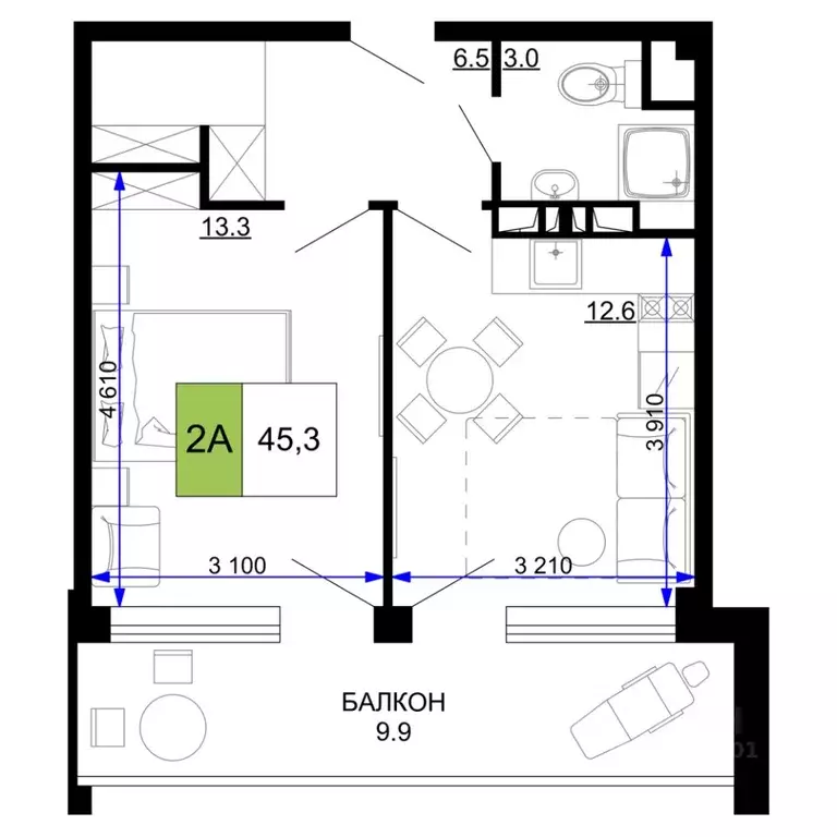 2-к кв. Краснодарский край, Анапа проезд Сосновый (45.3 м) - Фото 0