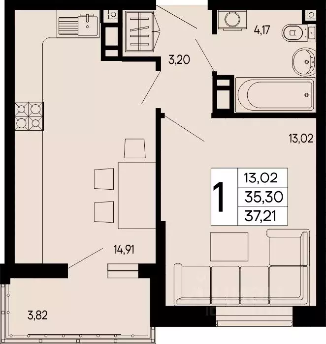 1-к кв. Адыгея, Майкоп 9 Мая ул. (37.21 м) - Фото 1