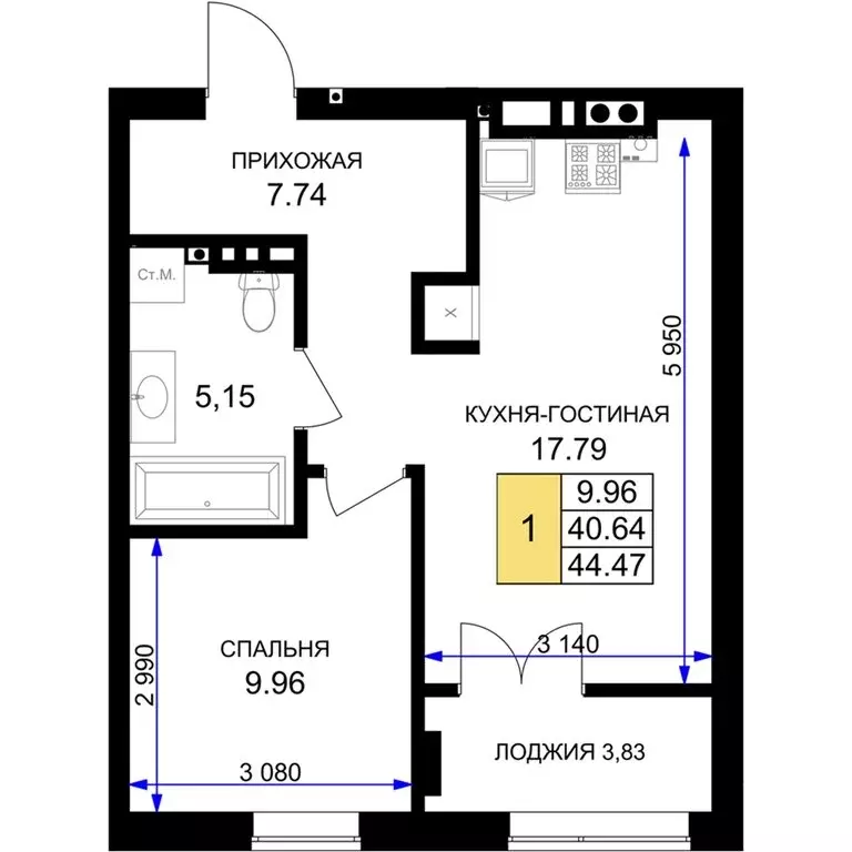 1-комнатная квартира: Гурьевск, улица Героя России Катериничева, 2 ... - Фото 0