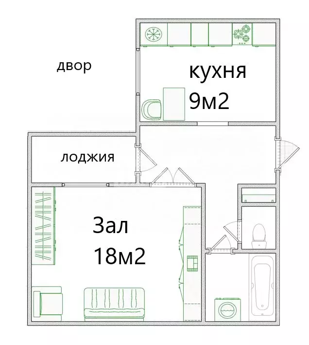 1-к кв. Омская область, Омск ул. Масленникова, 66 (40.2 м) - Фото 1