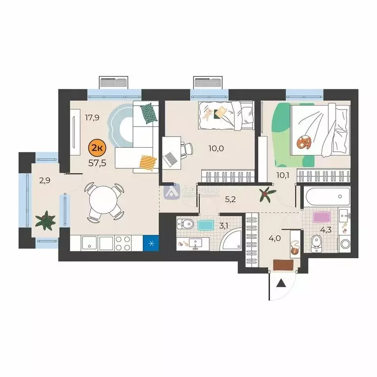 2-комнатная квартира: Тюмень, улица Надежды Шалагиной, 4 (55.5 м) - Фото 1