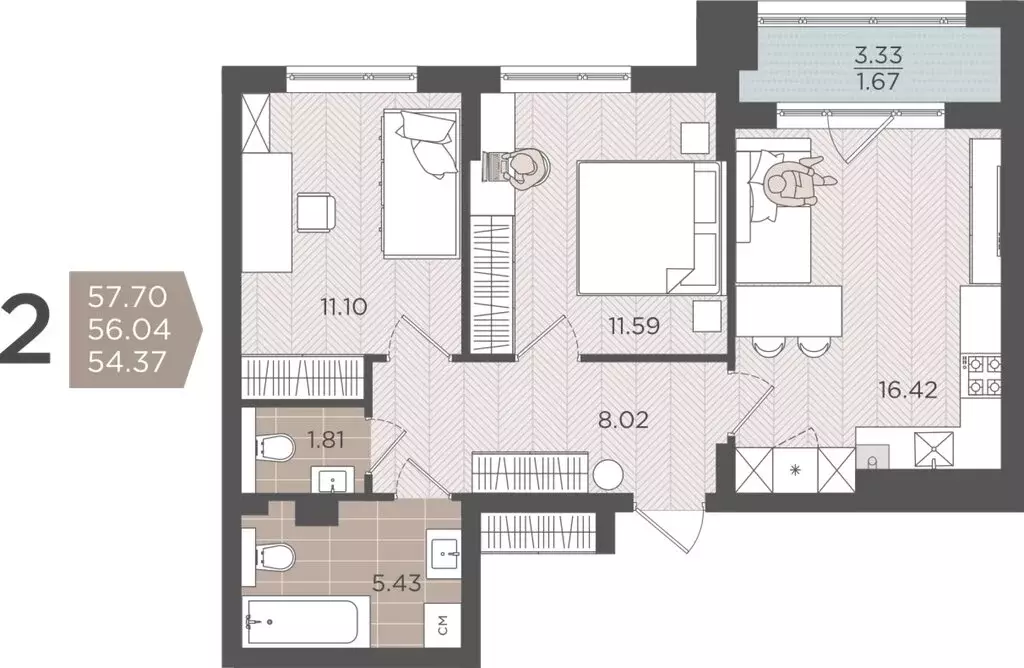 Квартира-студия: Калининград, Батальная улица, 65Б (56.04 м) - Фото 0