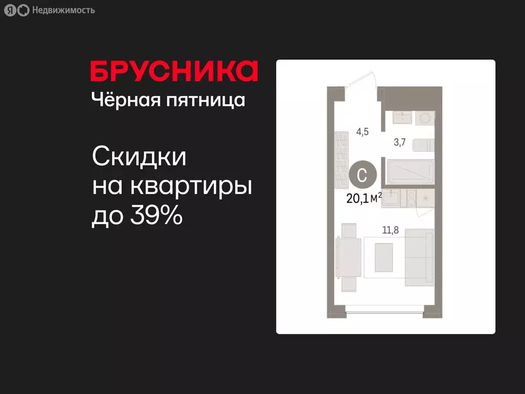 Квартира-студия: Тюмень, ЖК Дом у Озера (20.07 м) - Фото 1