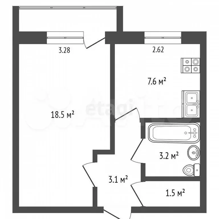 1-к. квартира, 33,7 м, 3/5 эт. - Фото 0