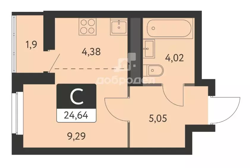 Квартира-студия: Екатеринбург, улица Академика Ландау, 35 (25 м) - Фото 1