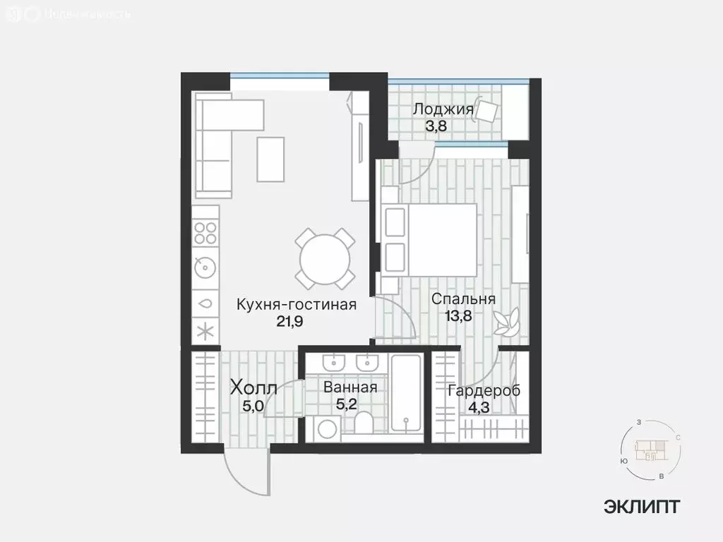 1-комнатная квартира: Тюмень, улица Игоря Комиссарова, 15 (51.99 м) - Фото 0