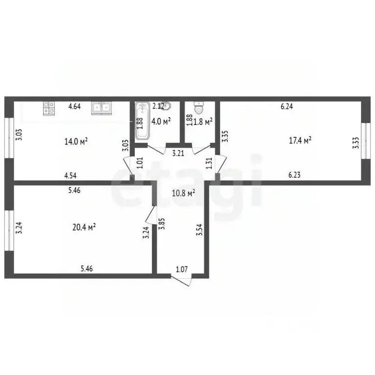 2-к кв. Башкортостан, Стерлитамак Волочаевская ул., 22А (68.4 м) - Фото 2