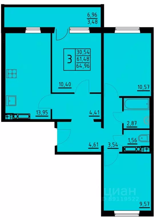 3-к кв. Пермский край, Пермь ул. Танцорова, 96 (64.96 м) - Фото 0