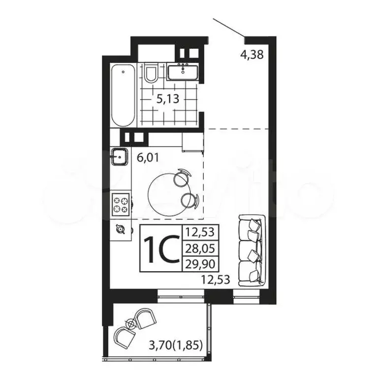 Квартира-студия, 29,9 м, 3/24 эт. - Фото 0