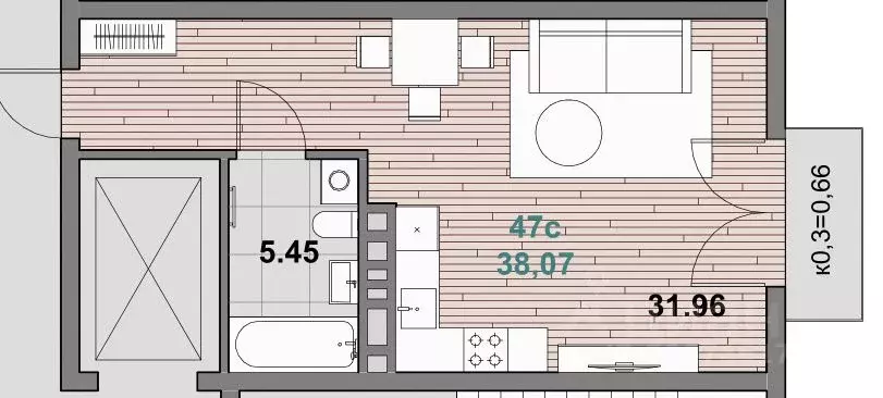 1-к кв. Калининградская область, Зеленоградск ул. Гагарина (38.07 м) - Фото 1