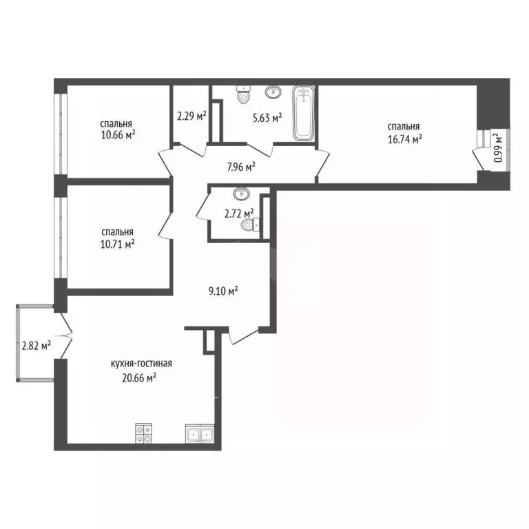 3-к кв. Тюменская область, Тюмень ул. Газовиков, 38 (87.7 м) - Фото 1