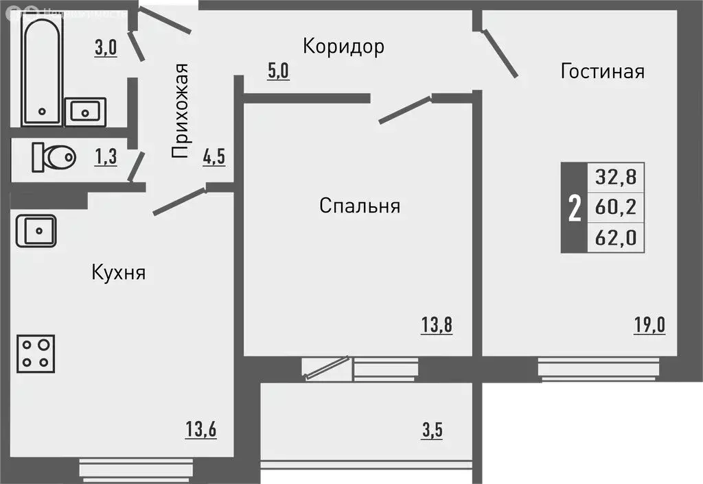 2-комнатная квартира: деревня Жилина, улица Генерала Лаврова, 7 (62 м) - Фото 0