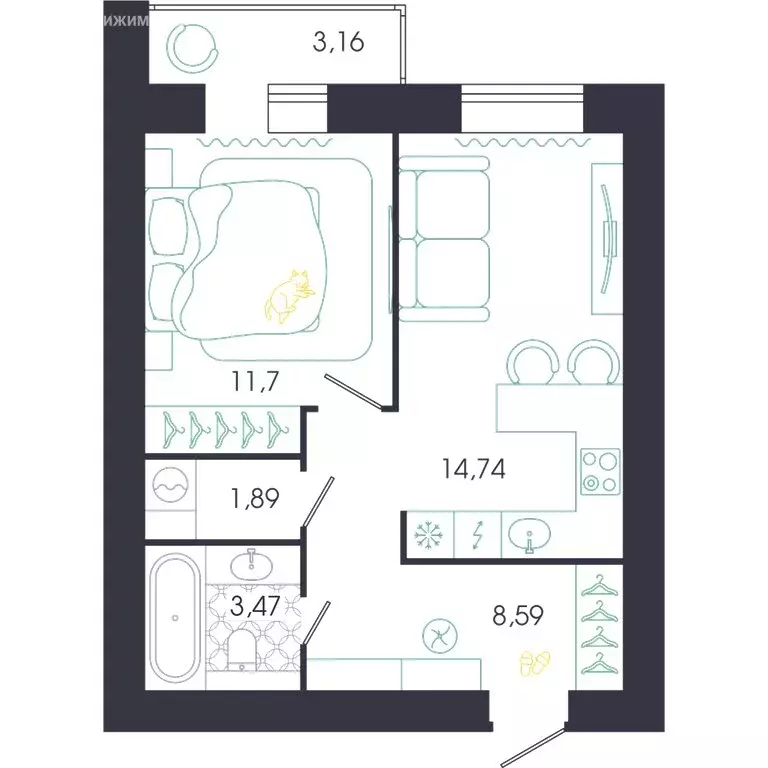 1-комнатная квартира: Пенза, Колышлейская улица, 7 (41.97 м) - Фото 1
