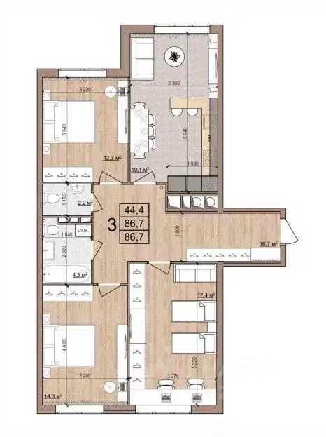 3-к кв. Рязанская область, Рязань Медицинская ул., 3 (86.7 м) - Фото 1