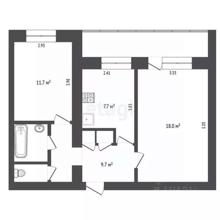 2-к кв. Орловская область, Орел Костомаровская ул., 3 (49.5 м) - Фото 1