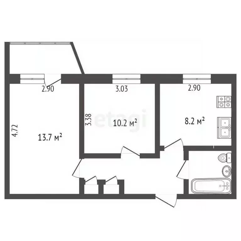 2-к кв. Вологодская область, Вологда ул. Ловенецкого, 15 (41.7 м) - Фото 2