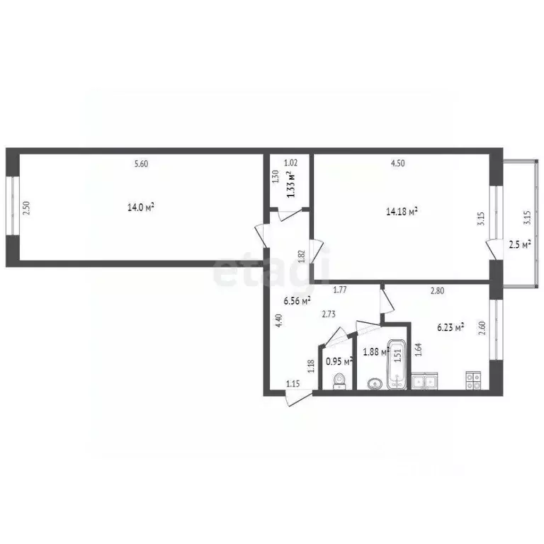 2-к кв. Ульяновская область, Ульяновск ул. Димитрова, 4 (45.2 м) - Фото 2