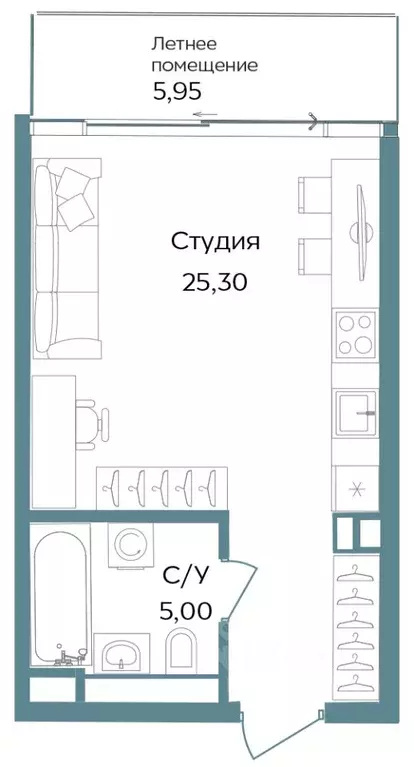 Студия Крым, Саки ул. Морская (36.25 м) - Фото 0