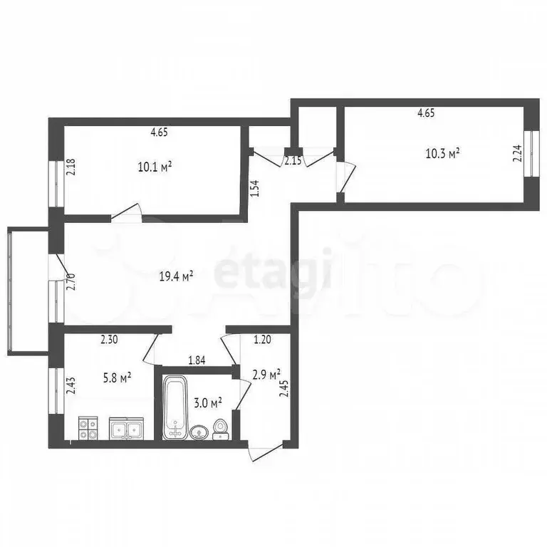 3-к. квартира, 52,7 м, 3/4 эт. - Фото 0