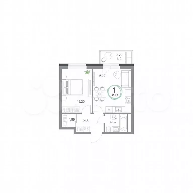 1-к. квартира, 42 м, 2/8 эт. - Фото 0