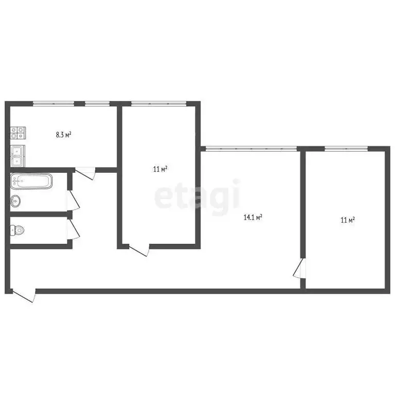 3-комнатная квартира: посёлок Тарасово, улица имени М. Панфилова, 29 ... - Фото 1