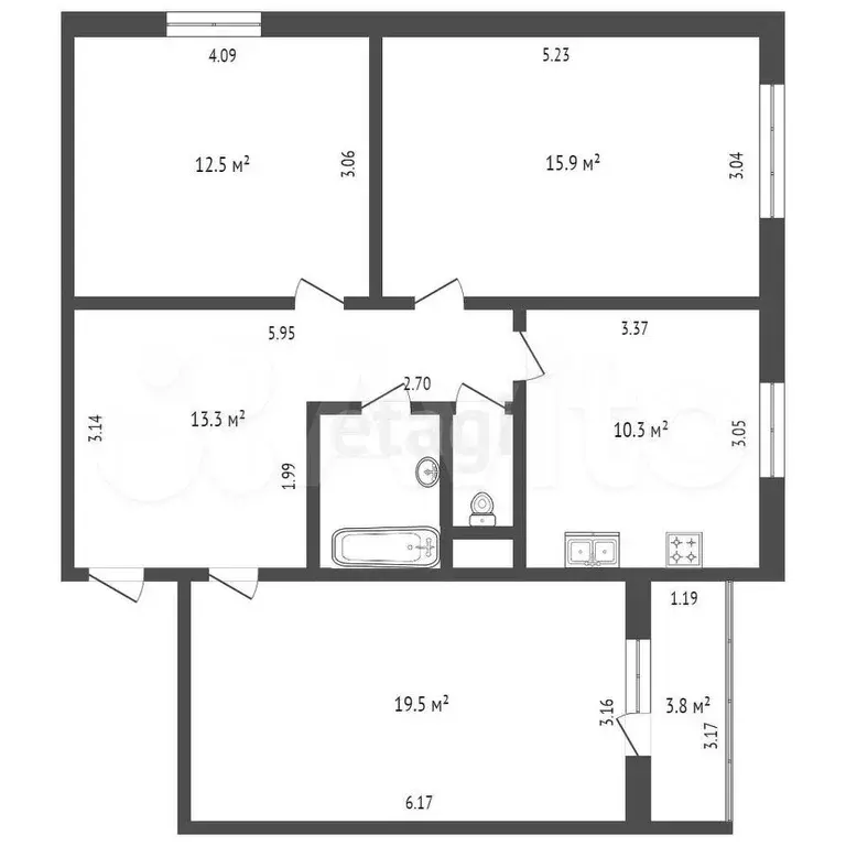 3-к. квартира, 75,8 м, 2/2 эт. - Фото 1