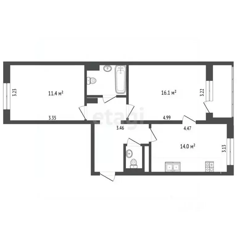 2-к кв. Москва ул. Маресьева, 12к4 (57.1 м) - Фото 1
