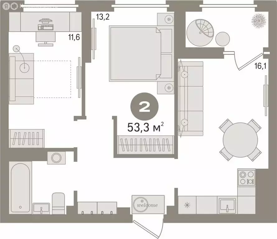 2-комнатная квартира: Екатеринбург, улица Софьи Перовской, 104 (53.3 ... - Фото 2